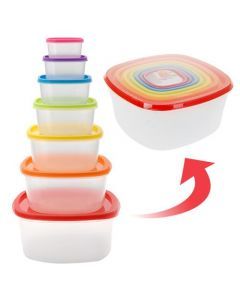Matbehållare med färgade lock (7 stycken)