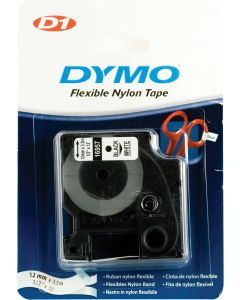 DYMO D1 märktejp flex nylon 12mm, svart på vitt, 3.5m rulle