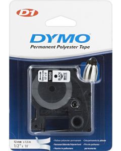 DYMO D1 märktejp perm polyester 12mm, svart på vitt, 5.5m rulle