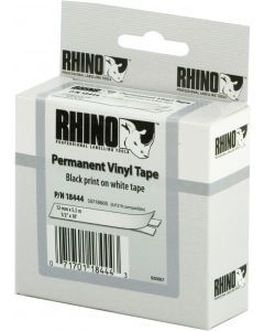 DYMO RhinoPRO märktejp perm vinyl 12mm, svart på vitt, 5.5m rulle