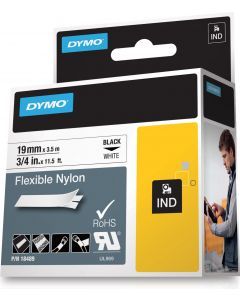 DYMO RhinoPRO märktejp flex nylon 19mm, svart på vitt