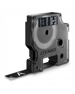 Dymo Durable D1 tape, 12mm, 3m, vit text på svart tejp