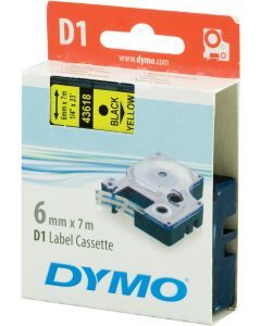 DYMO D1 märktejp standard 6mm, svart på gult, 7m rulle