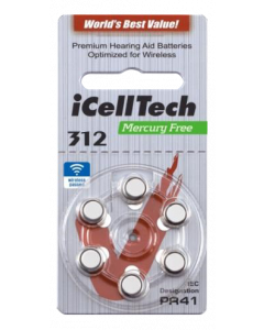 iCellTech 312 PR41 Zinc-Luft knappcellsbatteri, 1,45V, 6-Pack