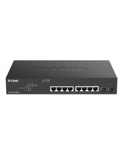 D-Link nätverksswitch, 8xRJ45, 2xSFP, PoE plus, Gigabit, svart/silver