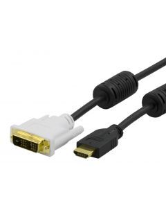 DELTACO HDMI till DVI-kabel, Full HD i 60Hz, 2m, svart/vit