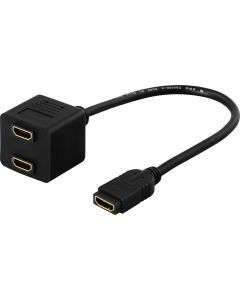 DELTACO HDMI-adapter, 10cm, svart, 1xHDMI ho till 2xHDMI ho, 19-pin