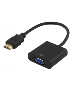 DELTACO HDMI till VGA-adapter, 19-pin ha - 15-pin+3,5mm, 0,2m, svart