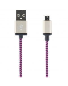 STREETZ USB-kabel, Tygklädd, Typ A ha - Typ Micro B, 1m, lila