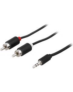 DELTACO Ljudkabel 3,5mm ha - 2xRCA ha 3m, svart