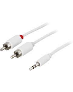 DELTACO Ljudkabel 3,5mm ha - 2xRCA ha 3m, vit