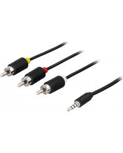 DELTACO Audio/videokabel 1x3,5mm ha - 3xRCA ha 5m, svart