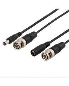 DELTACO koaxialkabel BNC och ström, BNC ha -ha, 2,1mm, 5m, svart
