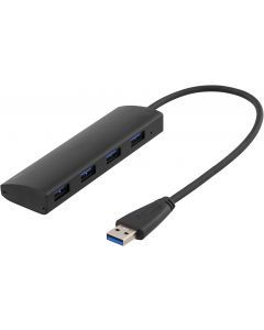DELTACO USB 3.1 Gen 1 hubb, 4x USB-A hona, aluminium, svart