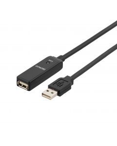 DELTACO PRIME USB förlängningskabel, aktiv, USB 2.0, 10m, svart