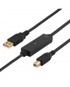 DELTACO PRIME USB 2.0 kabel Typ A hane - Typ B hane, aktiv, 5m, svart