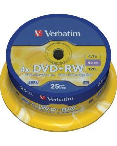 Verbatim DVD+RW, 1-4x, 4,7 GB/120 min, 25-pack spindel, SERL