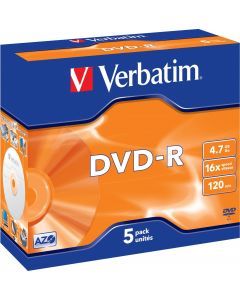 Verbatim DVD-R, 16x, 4,7 GB/120 min, 5-pack jewel case, AZO