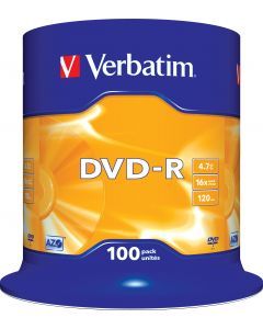 Verbatim DVD-R, 16x, 4,7 GB/120 min, 100-pack spindel, AZO