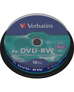 Verbatim DVD-RW, 4x, 4,7 GB/120 min, 10-pack spindel, SERL
