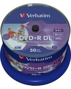 Verbatim DVD+R DL, 8x, 8,5 GB/240 min, 50-pack spindel, AZO