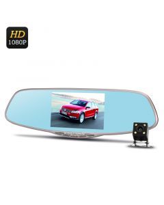 Backspegelkamera med 5" IPS-spegeldisplay, FullHD, Dubbla kameror, G-sensor, 170 grader vidvinkel, IR-backkamera