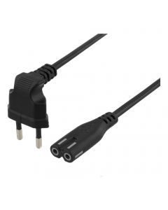 DELTACO ojordad apparatkabel, vinklad CEE 7/16, IEC60320 C7, 2m, svart
