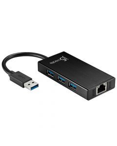 J5 create JUH470, USB 3.0 nätverksadapter med 3-port USB-hubb, 10/100/1000Mbp