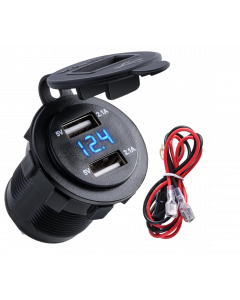 Dubbel USB-laddare för Bil, Båt och Motorcykel med Voltmätare, 2 USB Portar, quick charge