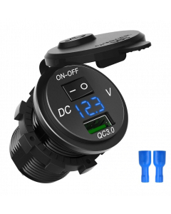 USB-Laddare, Quick Charge, ON/OFF-knapp för MC, Båt, bil