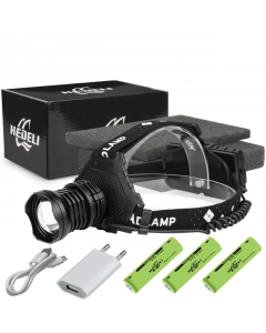 Professionell Pannlampa, Kraftfull XHP90.3 LED, 7 Lägen, Teleskopisk Zoom, Uppladdningsbar