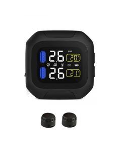 Trådlös TPMS Däcktryckssensor för Motorcykel, 2 Sensorer, LCD Display, temperatur, Larm